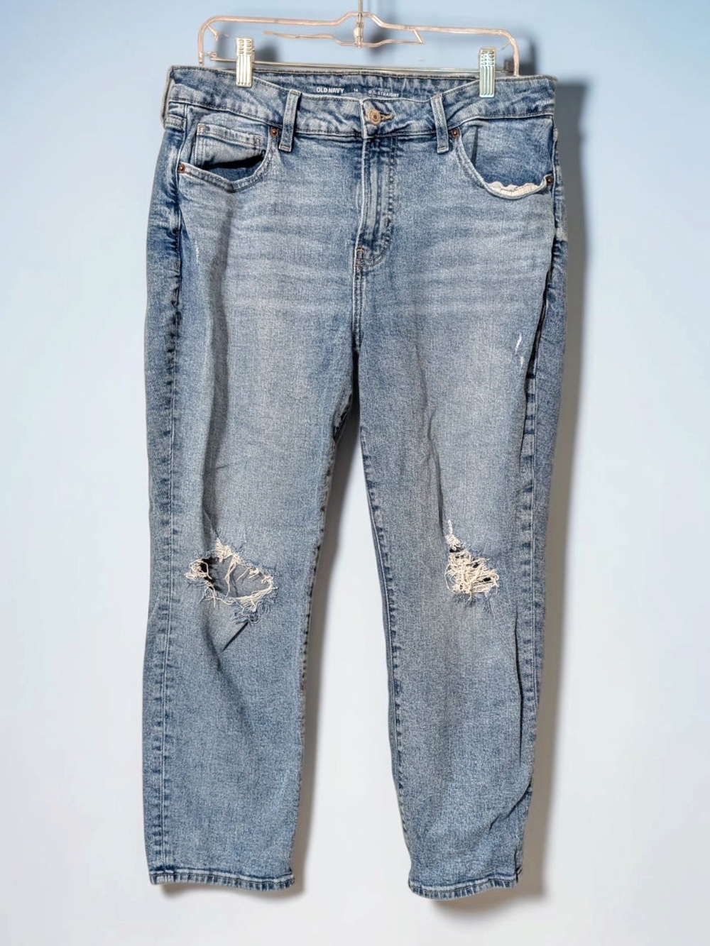 Old Navy O.G. Straight High Rise Light Blue Distressed Boyfriend Jeans